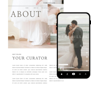 Luxury Versailles Showit wedding website template for wedding planners, photographers, venues, florists, and wedding professionals.