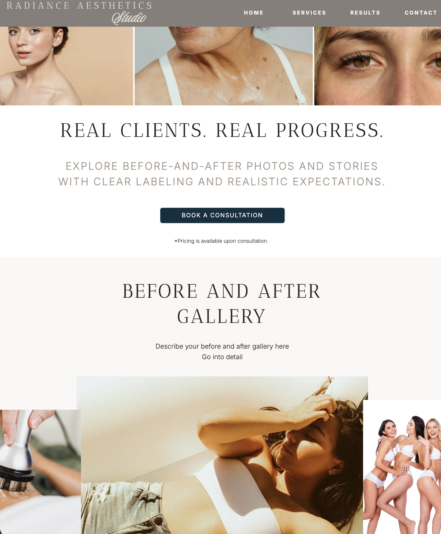 Radiant Aesthetic Showit Website Template for estheticians and med spas.