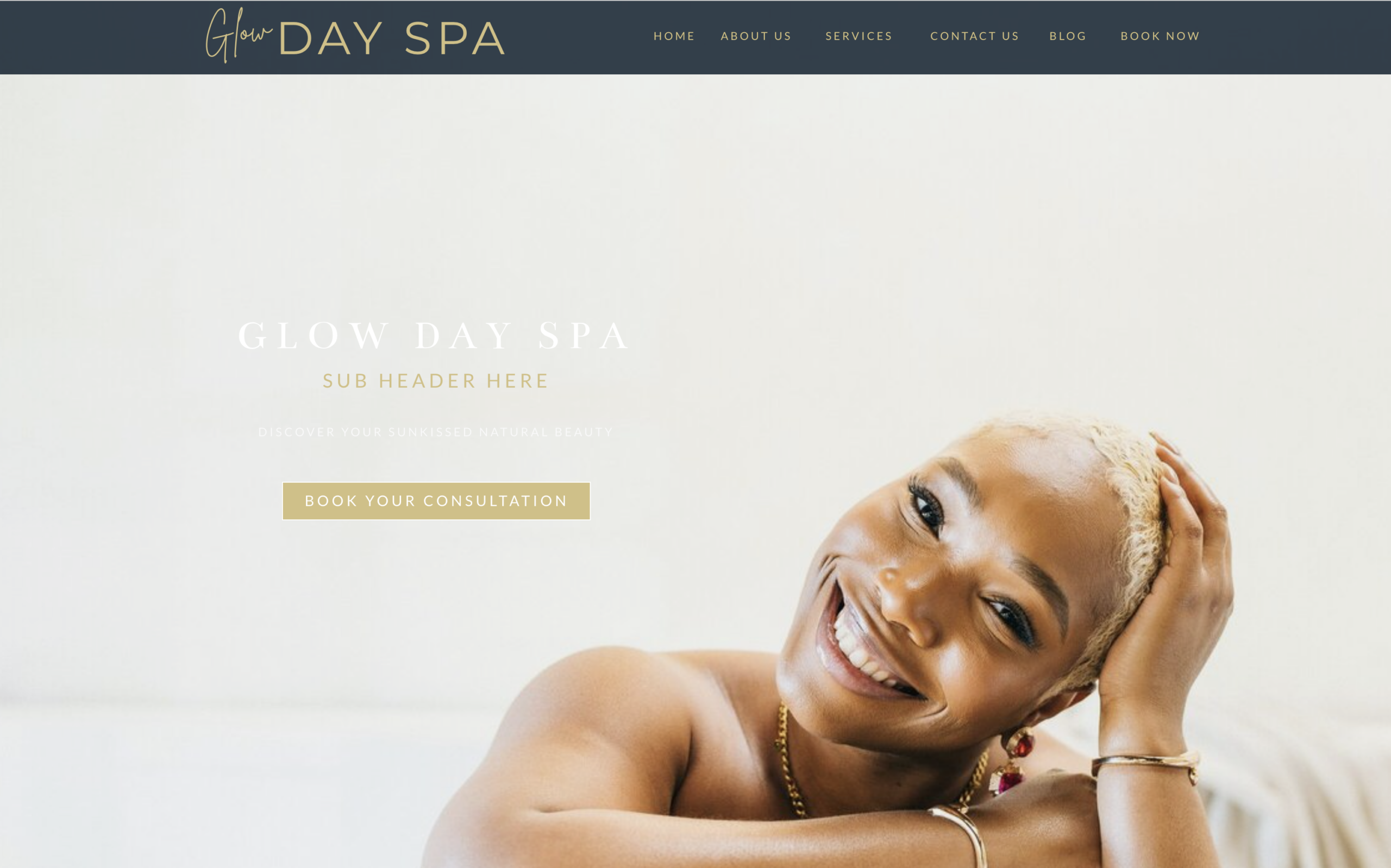 Mobile-responsive Glow Day Spa Showit website template.