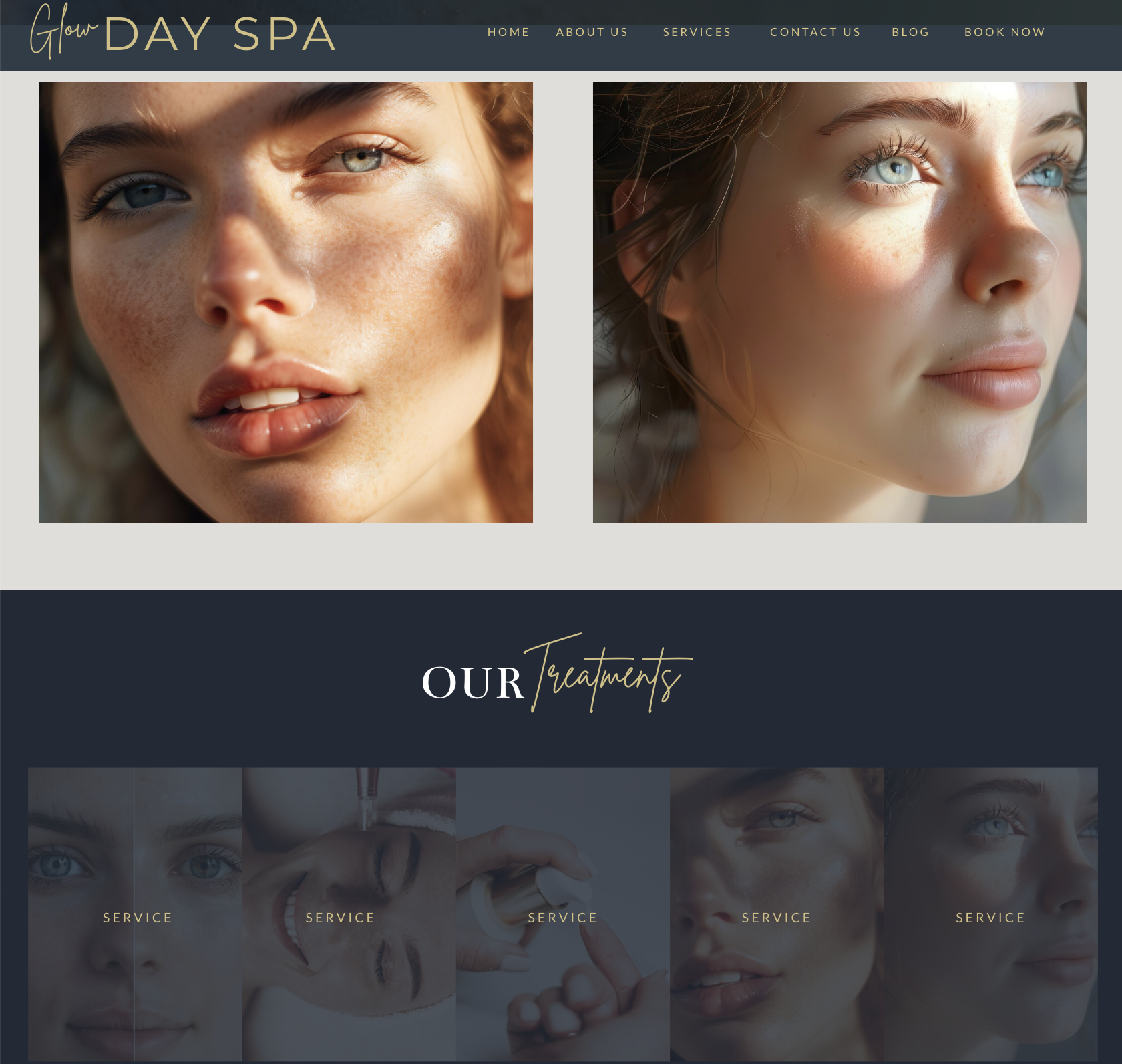 About page for the Glow Day Spa Showit website template.