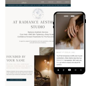 Radiant Aesthetic Showit website template homepage for estheticians, med spas, and skin care businesses.