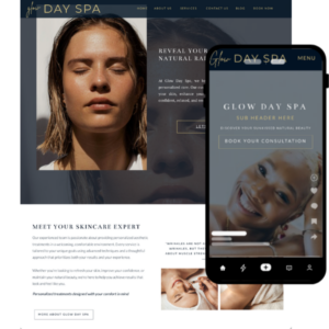 Luxury Glow Day Spa Showit website template homepage for spas, estheticians, and wellness businesses.