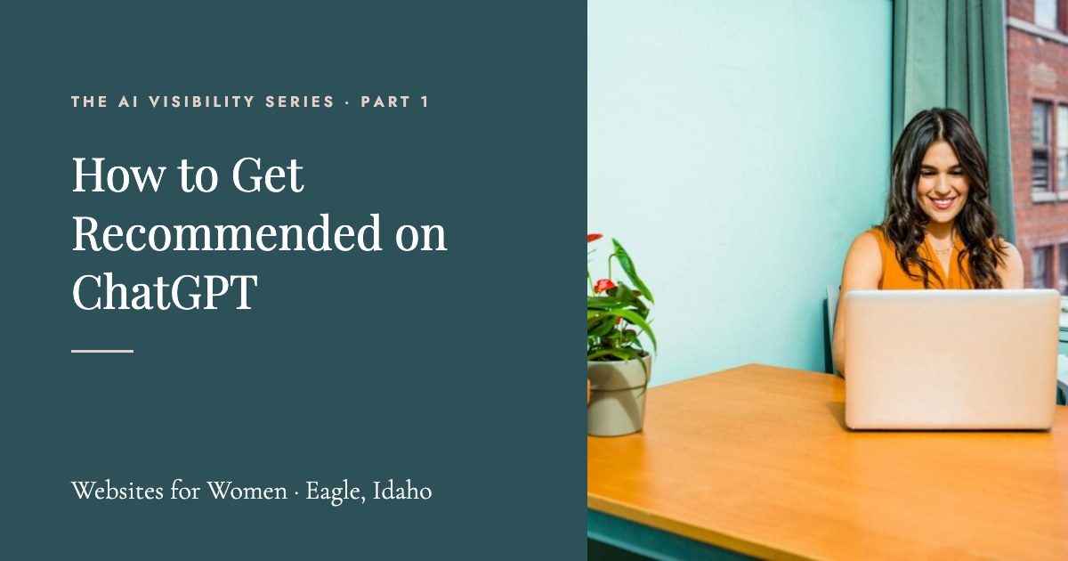 How to get recommended on ChatGPT: a small business owner working on her website on a laptop